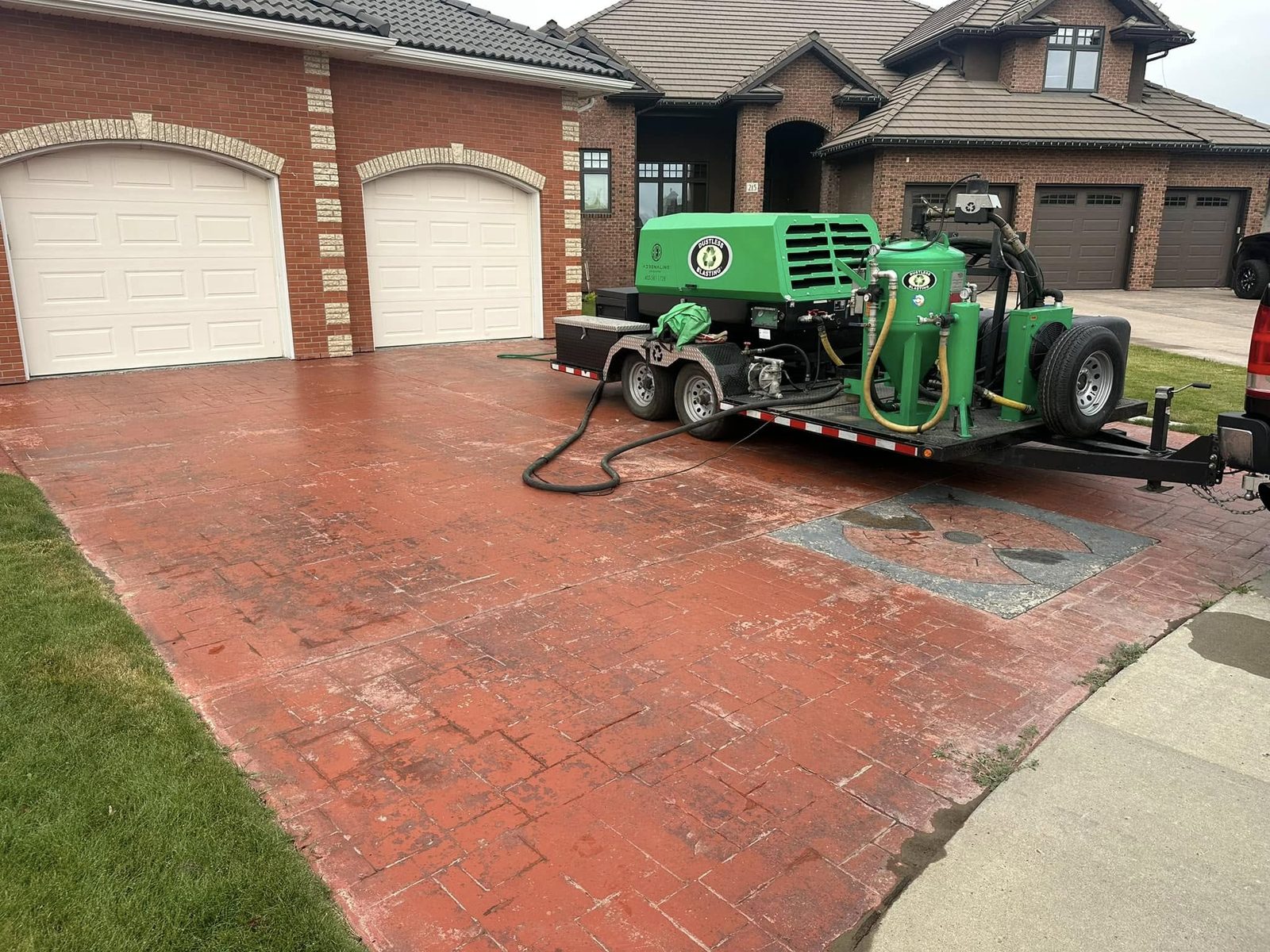 The Adrenaline Eco Blasting mobile dustless blasting rig on site in Medicine Hat