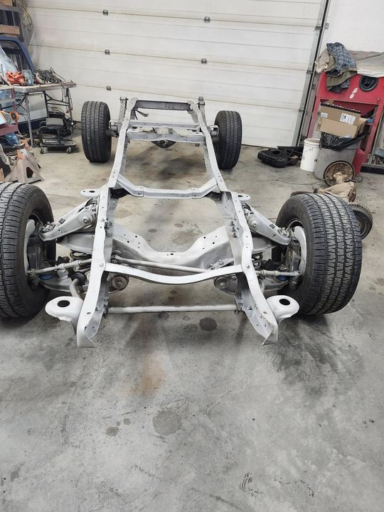 Vehicle chassis blasted to bare metal