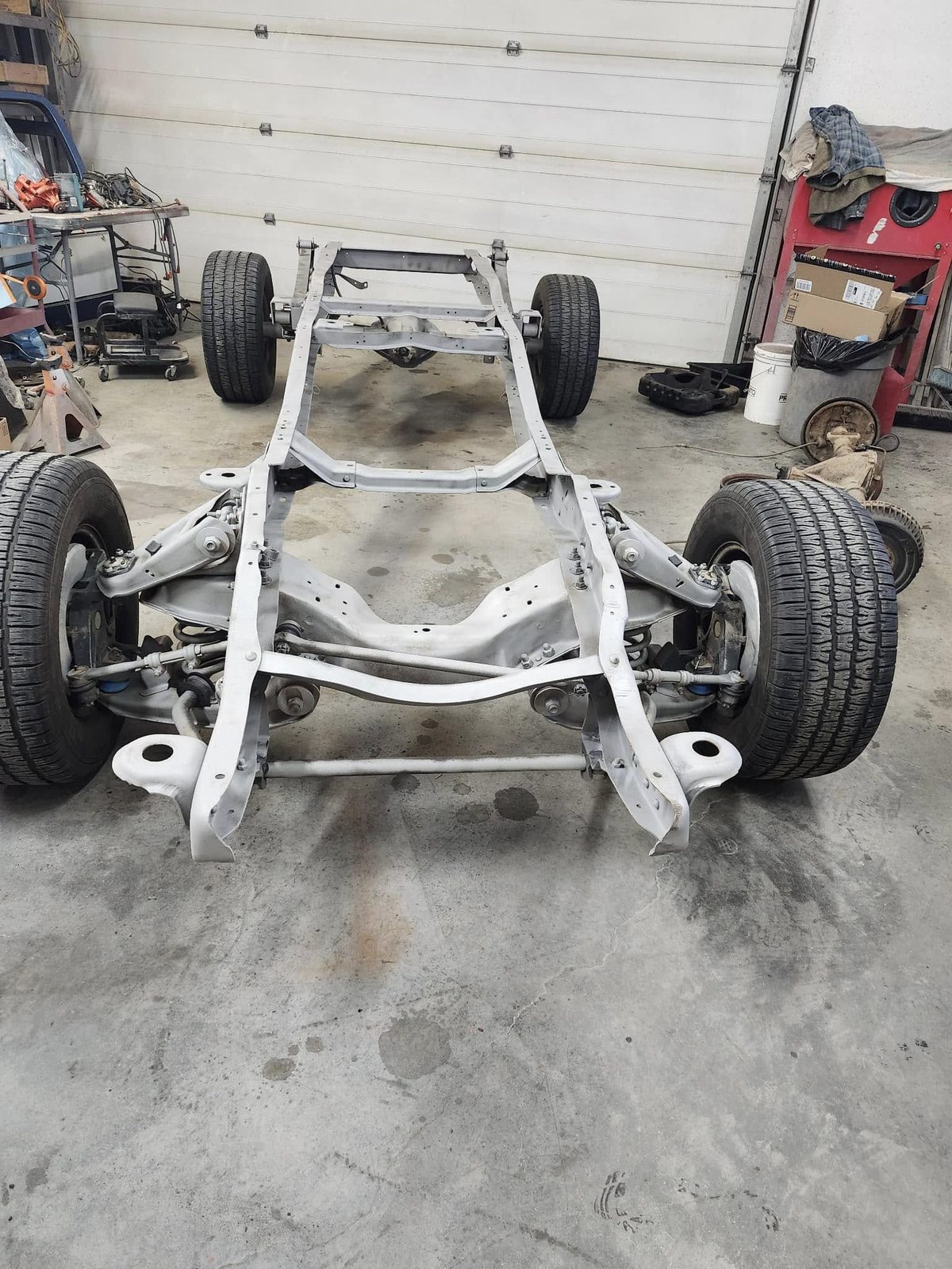 Vehicle chassis blasted to bare metal