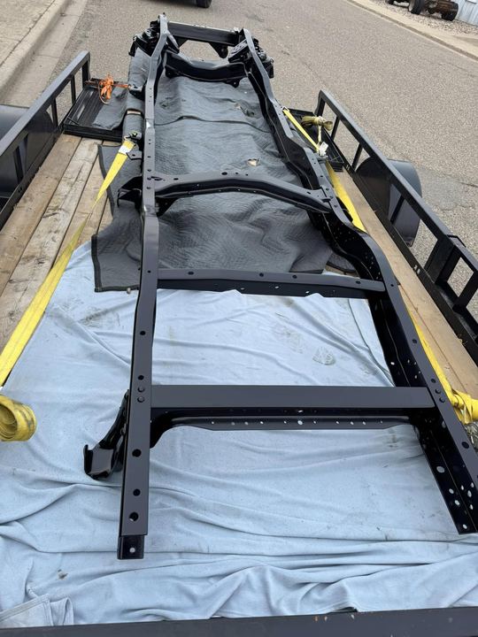 Vehicle frame blasted and coated