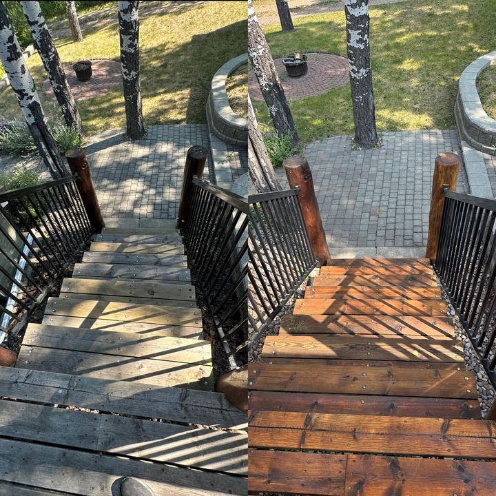 Deck stairs, before and after