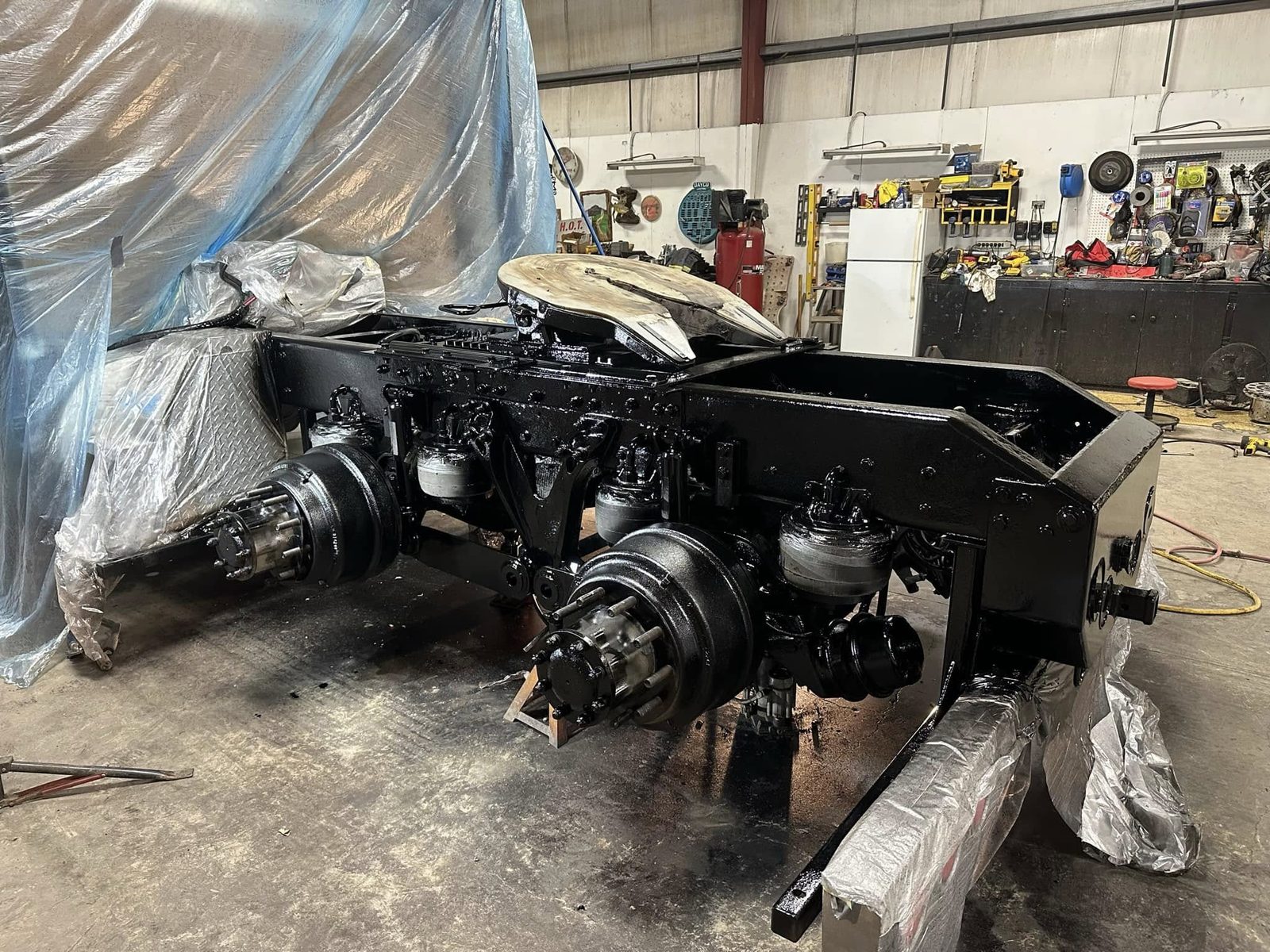 Semi chassis blasted and coated black