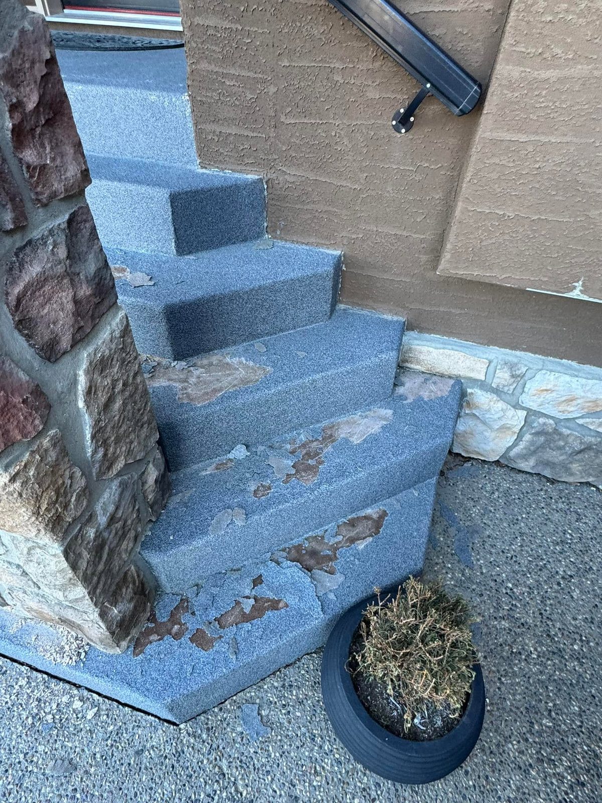 Stone and concrete steps after coating removal